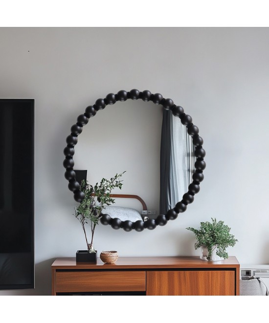 Καθρέπτης Specio pakoworld ξύλο σε μαύρη απόχρωση Φ60x4.5εκ