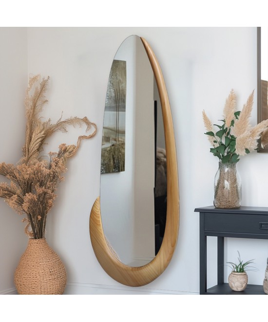 Καθρέπτης οβάλ Marly pakoworld mdf σε φυσική απόχρωση 50.5x4x127εκ