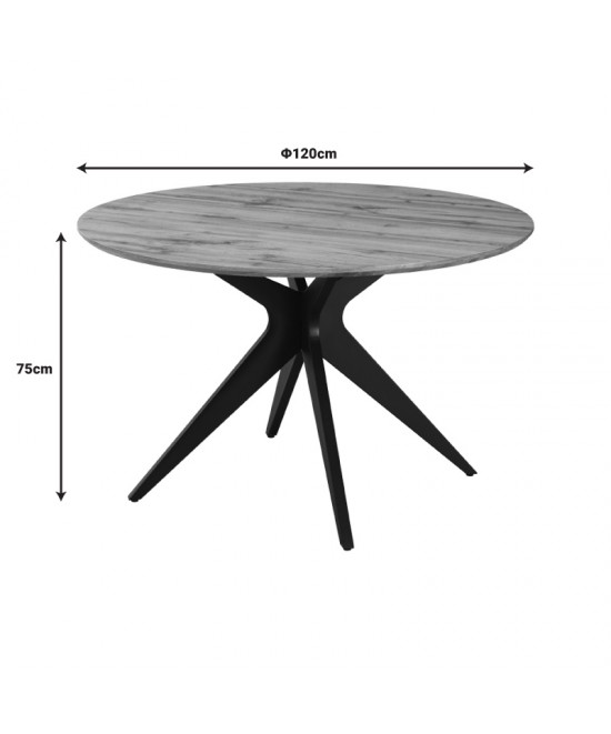 Τραπέζι Toda pakoworld mdf σε καρυδί απόχρωση με μαύρα μεταλλικά πόδια Φ120x75εκ