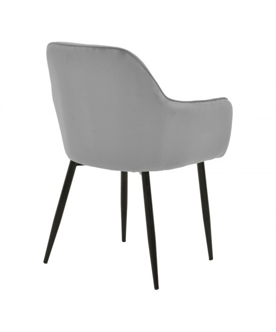 Πολυθρόνα Noor pakoworld γκρι βελούδο με πόδι μετάλλου σε μαύρη απόχρωση 58x58x86εκ