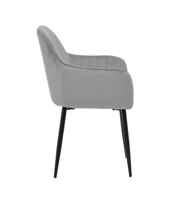 Πολυθρόνα Noor pakoworld γκρι βελούδο με πόδι μετάλλου σε μαύρη απόχρωση 58x58x86εκ