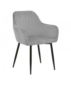 Πολυθρόνα Noor pakoworld γκρι βελούδο με πόδι μετάλλου σε μαύρη απόχρωση 58x58x86εκ