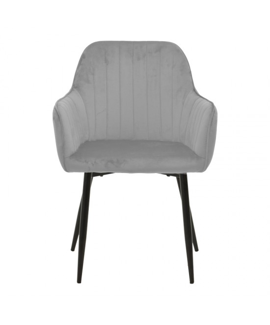 Πολυθρόνα Noor pakoworld γκρι βελούδο με πόδι μετάλλου σε μαύρη απόχρωση 58x58x86εκ