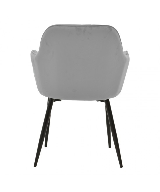 Πολυθρόνα Noor pakoworld γκρι βελούδο με πόδι μετάλλου σε μαύρη απόχρωση 58x58x86εκ