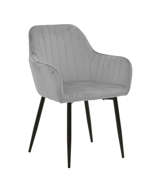 Πολυθρόνα Noor pakoworld γκρι βελούδο με πόδι μετάλλου σε μαύρη απόχρωση 58x58x86εκ