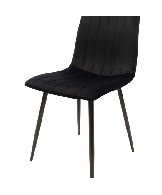 Καρέκλα Noor pakoworld μαύρο βελούδο με πόδι μετάλλου σε μαύρη απόχρωση 44x53x86εκ