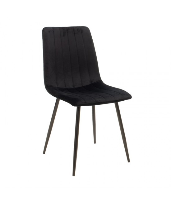 Καρέκλα Noor pakoworld μαύρο βελούδο με πόδι μετάλλου σε μαύρη απόχρωση 44x53x86εκ