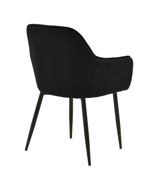 Πολυθρόνα Noor pakoworld μαύρο βελούδο με πόδι μετάλλου σε μαύρη απόχρωση 58x58x86εκ