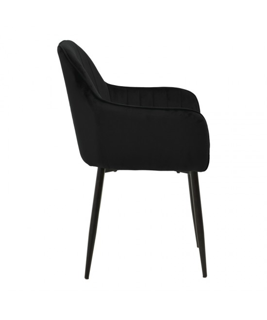 Πολυθρόνα Noor pakoworld μαύρο βελούδο με πόδι μετάλλου σε μαύρη απόχρωση 58x58x86εκ
