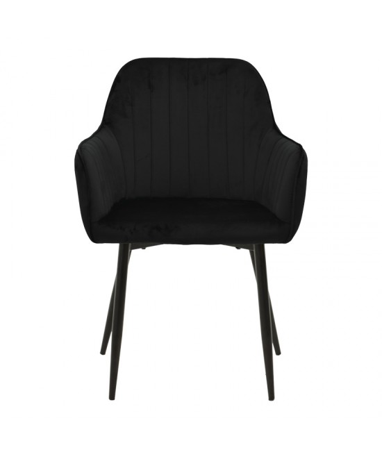 Πολυθρόνα Noor pakoworld μαύρο βελούδο με πόδι μετάλλου σε μαύρη απόχρωση 58x58x86εκ