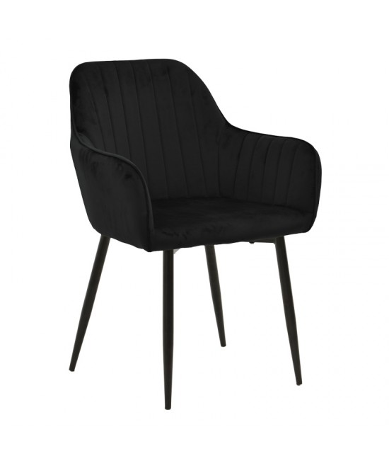 Πολυθρόνα Noor pakoworld μαύρο βελούδο με πόδι μετάλλου σε μαύρη απόχρωση 58x58x86εκ
