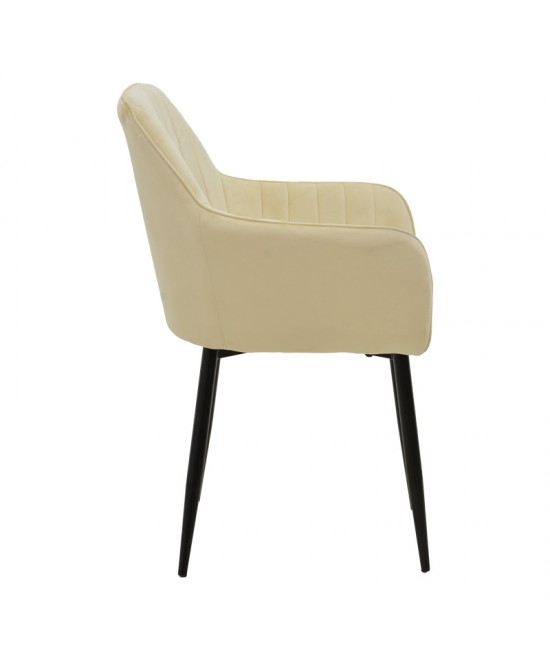 Πολυθρόνα Noor pakoworld μπεζ βελούδο με πόδι μετάλλου σε μαύρη απόχρωση 58x58x86εκ