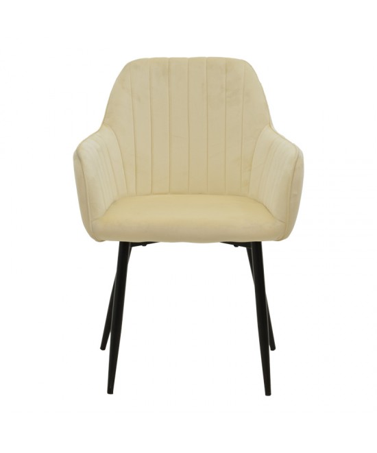 Πολυθρόνα Noor pakoworld μπεζ βελούδο με πόδι μετάλλου σε μαύρη απόχρωση 58x58x86εκ