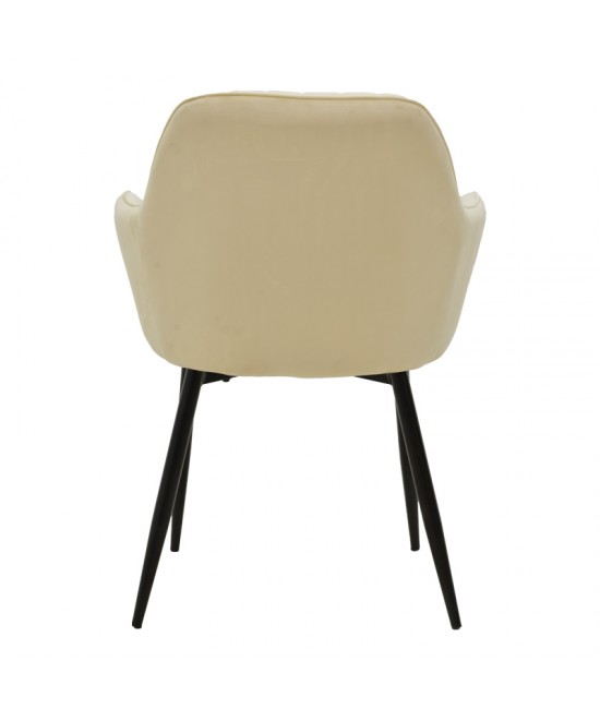 Πολυθρόνα Noor pakoworld μπεζ βελούδο με πόδι μετάλλου σε μαύρη απόχρωση 58x58x86εκ