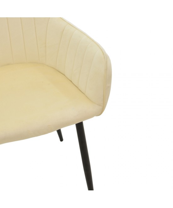 Πολυθρόνα Noor pakoworld μπεζ βελούδο με πόδι μετάλλου σε μαύρη απόχρωση 58x58x86εκ