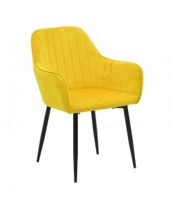 Πολυθρόνα Noor pakoworld κίτρινο βελούδο με πόδι μετάλλου σε μαύρη απόχρωση 58x58x86εκ