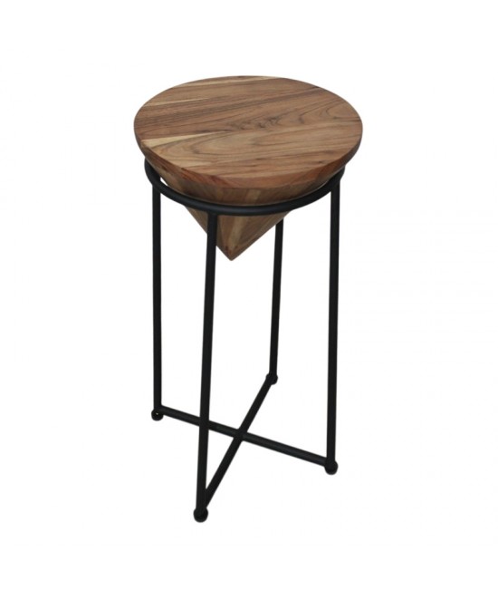 Βοηθητικό τραπέζι σαλονιού Miles I pakoworld μασίφ ξύλο ακακίας σε φυσική απόχρωση Φ31x53εκ