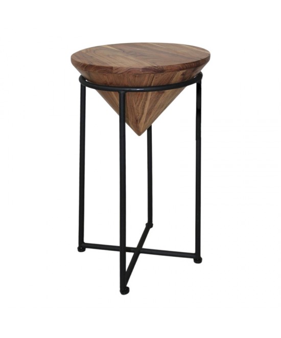 Βοηθητικό τραπέζι σαλονιού Miles I pakoworld μασίφ ξύλο ακακίας σε φυσική απόχρωση Φ31x53εκ