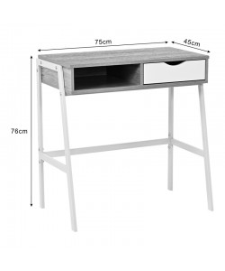 Γραφείο εργασίας Rezio pakoworld με ράφι και συρτάρι σε oak-λευκή απόχρωση με πόδι μαύρο μέταλλο 75x45x76εκ