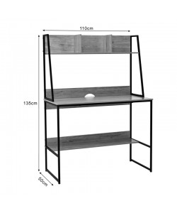 Γραφείο εργασίας Herbey pakoworld με ράφια σε oak απόχρωση με πόδι μαύρο μέταλλο 100x48x139εκ