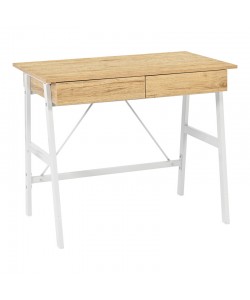 Γραφείο εργασίας Lione pakoworld με συρτάρια σε oak απόχρωση με πόδι λευκό μέταλλο 90x50x75εκ