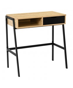 Γραφείο εργασίας Rezio pakoworld με ράφι και συρτάρι σε oak απόχρωση με πόδι μαύρο μέταλλο 75x45x76εκ