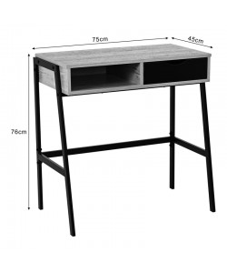 Γραφείο εργασίας Rezio pakoworld με ράφι και συρτάρι σε oak απόχρωση με πόδι μαύρο μέταλλο 75x45x76εκ