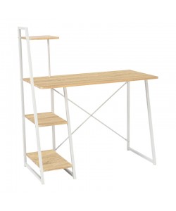 Γραφείο εργασίας Deckstor pakoworld με ραφιέρα σε oak απόχρωση με πόδι λευκό μέταλλο 102x50x117εκ