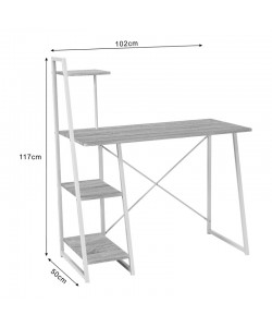 Γραφείο εργασίας Deckstor pakoworld με ραφιέρα σε oak απόχρωση με πόδι λευκό μέταλλο 102x50x117εκ