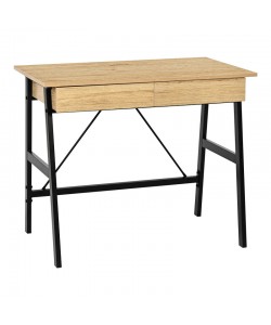 Γραφείο εργασίας Lione pakoworld με συρτάρια σε oak απόχρωση με πόδι μαύρο μέταλλο 90x50x75εκ