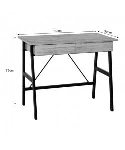 Γραφείο εργασίας Lione pakoworld με συρτάρια σε oak απόχρωση με πόδι μαύρο μέταλλο 90x50x75εκ