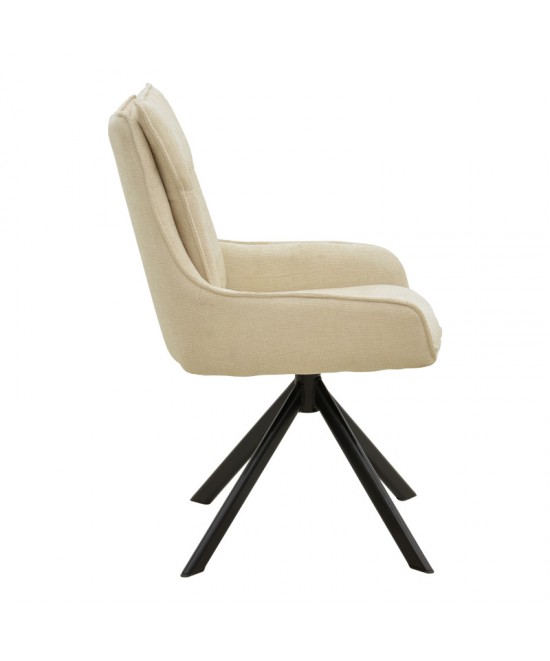 Πολυθρόνα Konelian pakoworld περιστρεφόμενη μπεζ ύφασμα με πόδι μετάλλου σε μαύρη απόχρωση 54x63x88εκ