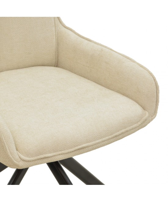 Πολυθρόνα Konelian pakoworld περιστρεφόμενη μπεζ ύφασμα με πόδι μετάλλου σε μαύρη απόχρωση 54x63x88εκ