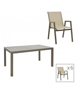 Τραπεζαρία Lafla-Azelie pakoworld σετ 7τεμ σαμπανιζέ αλουμίνιο και plywood σε φυσική απόχρωση 160-240x100x75εκ