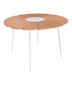 Τραπέζι Pinap pakoworld λευκό αλουμίνιο και plywood σε φυσική απόχρωση Φ110x74εκ