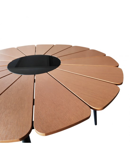 Τραπέζι Pinap pakoworld μαύρο αλουμίνιο και plywood σε φυσική απόχρωση Φ110x74εκ