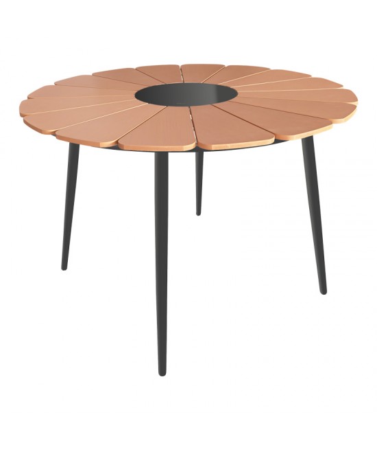 Τραπέζι Pinap pakoworld μαύρο αλουμίνιο και plywood σε φυσική απόχρωση Φ110x74εκ