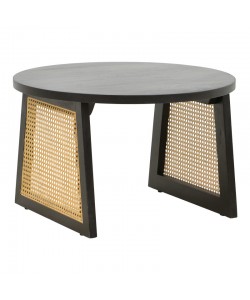 Τραπέζι Tamarind pakoworld ξύλο mango-φυσικό rattan σε μαύρη απόχρωση Φ65x40εκ