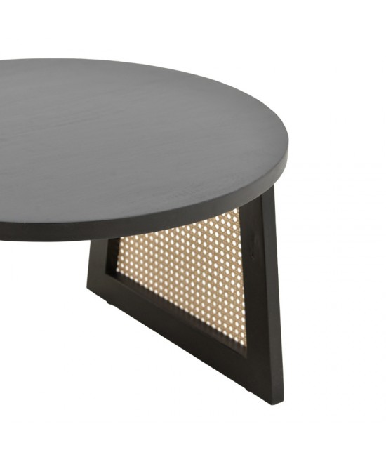 Τραπέζι Tamarind pakoworld ξύλο mango-φυσικό rattan σε μαύρη απόχρωση Φ65x40εκ