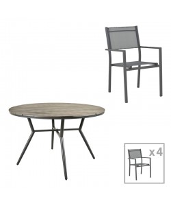 Τραπεζαρία Appa-Moly σετ 5τεμ pakoworld αλουμίνιο και plywood σε ανθρακί απόχρωση Φ120x74εκ