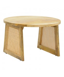 Τραπέζι Tamarind pakoworld ξύλο mango-φυσικό rattan σε φυσική απόχρωση Φ65x40εκ