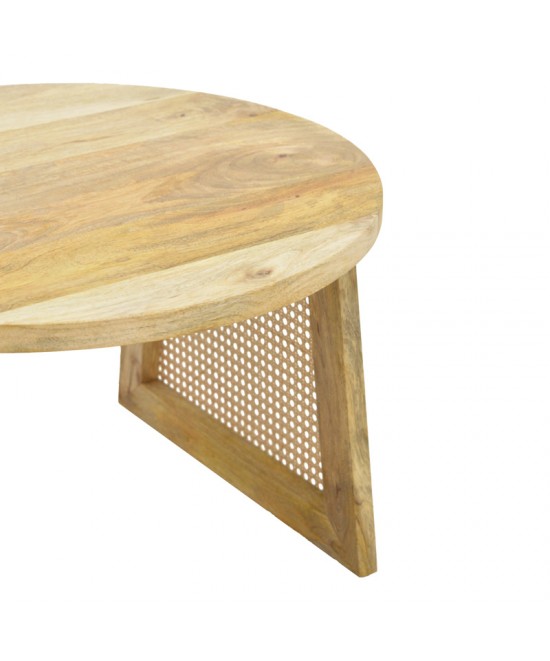 Τραπέζι Tamarind pakoworld ξύλο mango-φυσικό rattan σε φυσική απόχρωση Φ65x40εκ