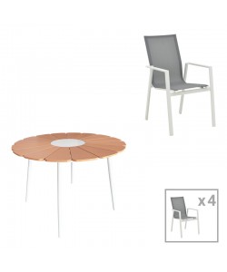 Τραπεζαρία Pinap-Dashiell σετ 5τεμ pakoworld λευκό αλουμίνιο και plywood σε φυσική απόχρωση Φ110x74εκ