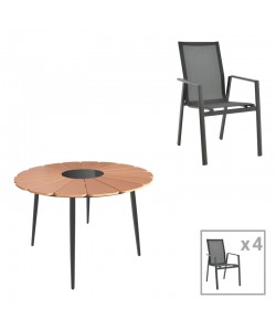 Τραπεζαρία Pinap-Dashiell σετ 5τεμ pakoworld μαύρο αλουμίνιο και plywood σε φυσική απόχρωση Φ110x74εκ