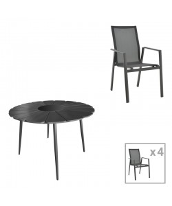 Τραπεζαρία Pinap-Dashiell σετ 5τεμ pakoworld μαύρο αλουμίνιο και plywood σε μαύρη απόχρωση Φ110x74εκ