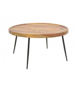 Τραπέζι Tavolo pakoworld μασιφ ξύλο sheesham σε καρυδί απόχρωση με μαύρα μεταλλικά πόδια Φ75x39εκ