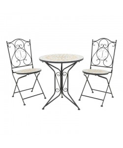 Τραπεζαρία Sellis pakoworld σετ 3τεμ μωσαικό-μέταλλο μαύρο