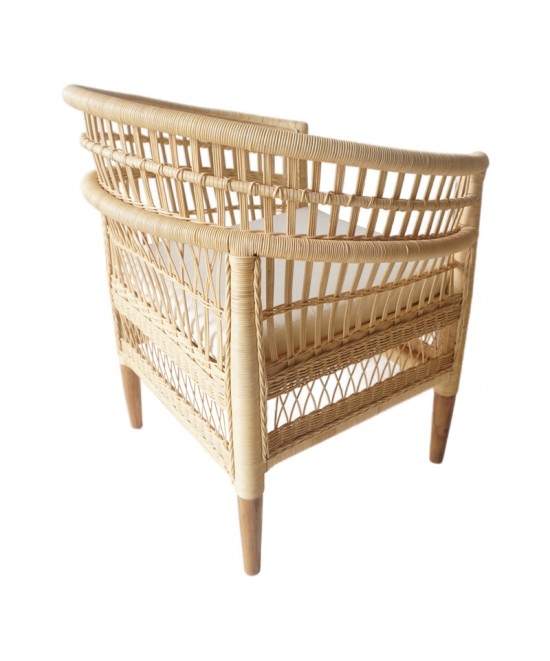 Πολυθρόνα Necorian paakoworld teak ξύλο με pe rattan σε φυσική απόχρωση και λευκό μαξιλάρι 80x70x87εκ