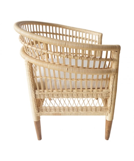 Πολυθρόνα Necorian paakoworld teak ξύλο με pe rattan σε φυσική απόχρωση και λευκό μαξιλάρι 80x70x87εκ