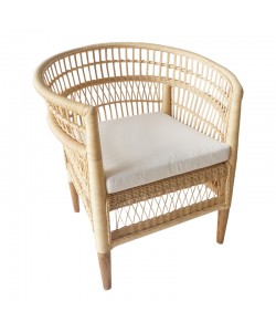 Πολυθρόνα Necorian paakoworld teak ξύλο με pe rattan σε φυσική απόχρωση και λευκό μαξιλάρι 80x70x87εκ